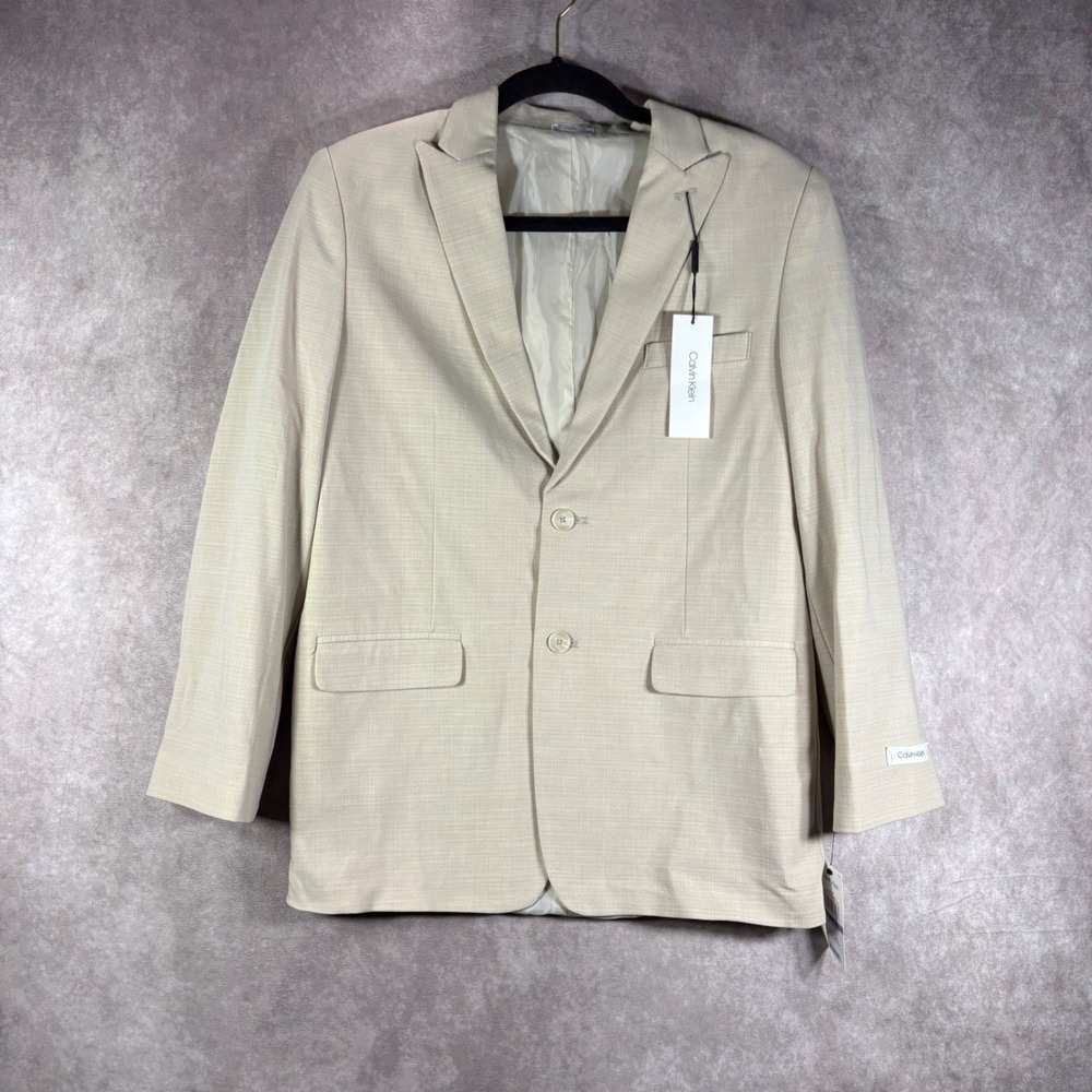 Calvin Klein Blazer Boys 18 Beige Natural Linen 2-Button Suit Jacket Church NEW
